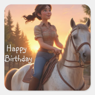 Woman Riding Horse Square Sticker