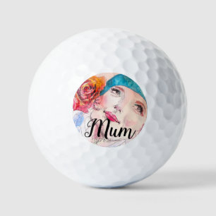 Woman Rose Watercolor Flower Mum Golf  Balls