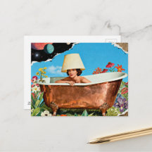 woman rustic copper bathtub flowers collage