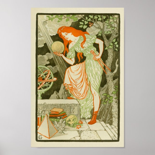 Woman Scientist Globe Pyramid Print (Front)