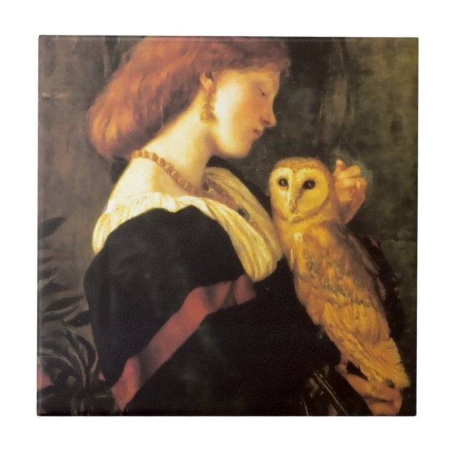 Woman Screech Owl antique painting Ceramic Tile (Front)