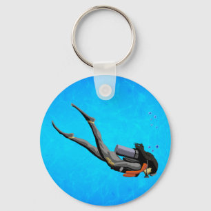 Woman SCUBA Diving Key Ring