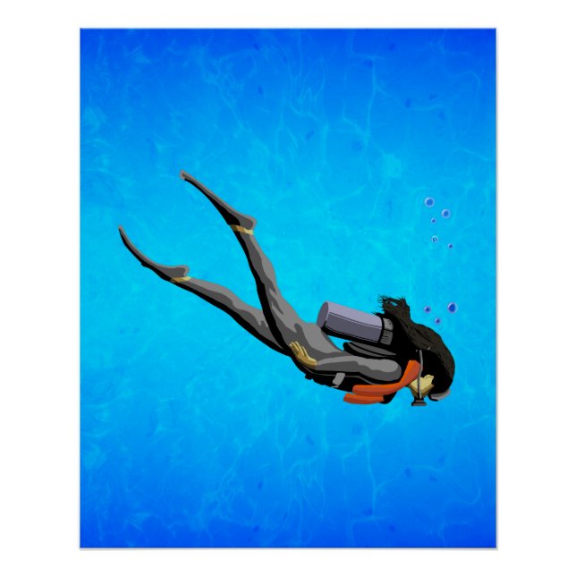 Woman SCUBA Diving Poster (Front)