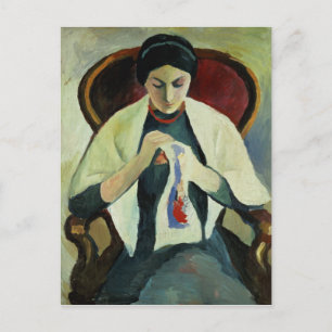 Woman Sewing Postcard