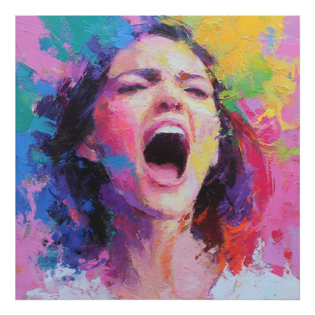 Woman Shouting Abstract Colors Expressive Acrylic  Photo Print (Front)