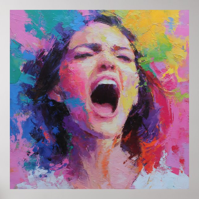 Woman Shouting Abstract Colors Expressive Acrylic  Poster (Front)