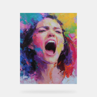 Woman Shouting Abstract Colours Expressive Acrylic Sign