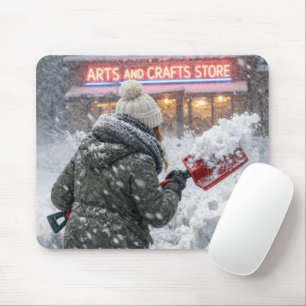 Woman Shoveling Path to a Craft Store Mouse Pad