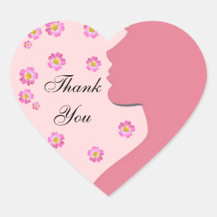 Woman silhouette, flowers on rose gold Thank You H Heart Sticker