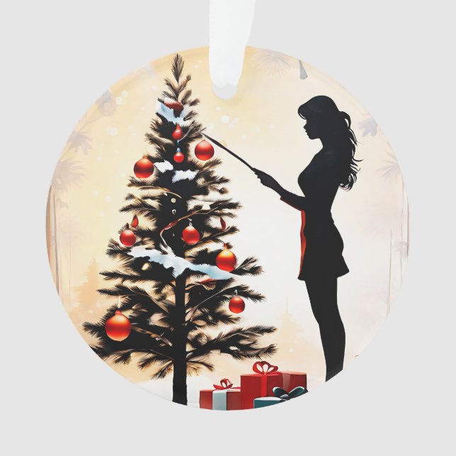 Woman Silhouette with Decorated Christmas Tree Ornament (Front)