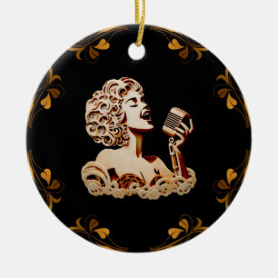 Woman singing paper crafts music art  ceramic ornament