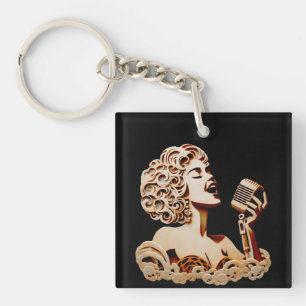 Woman singing paper crafts music art key ring