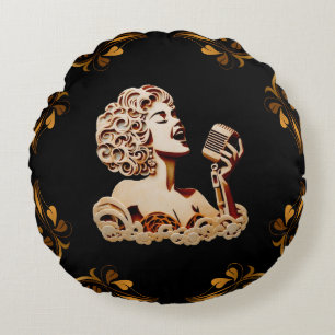 Woman singing paper crafts music art round cushion