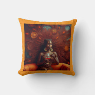 Woman Sipping A Drink On Couch Cushion