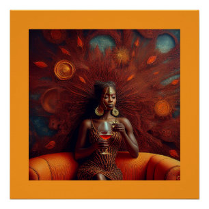 Woman Sipping A Drink On Couch Poster