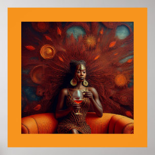 Woman Sipping A Drink On Couch Poster
