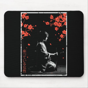 Woman Sitting Cherry Blossoms Japanese Art Women M Mouse Pad