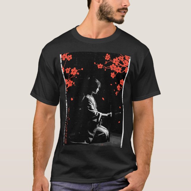 Woman Sitting Cherry Blossoms Japanese Art Women M T-Shirt (Front)
