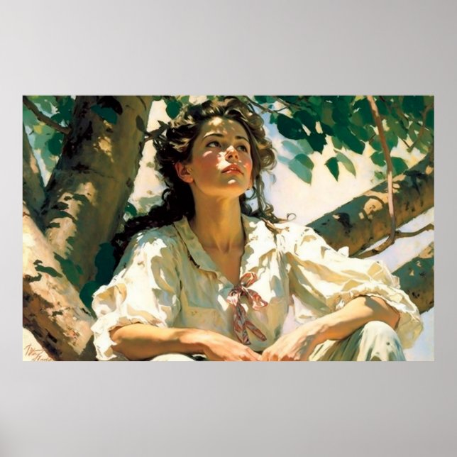 Woman Sitting in a Tree on a Sunny Day Poster (Front)