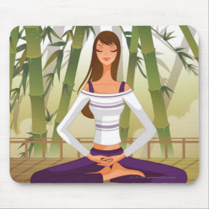 Woman sitting in lotus position, meditating mouse pad