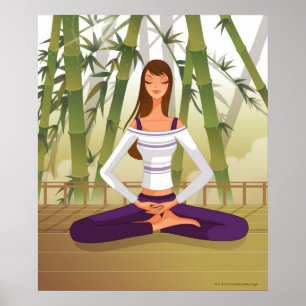Woman sitting in lotus position, meditating poster