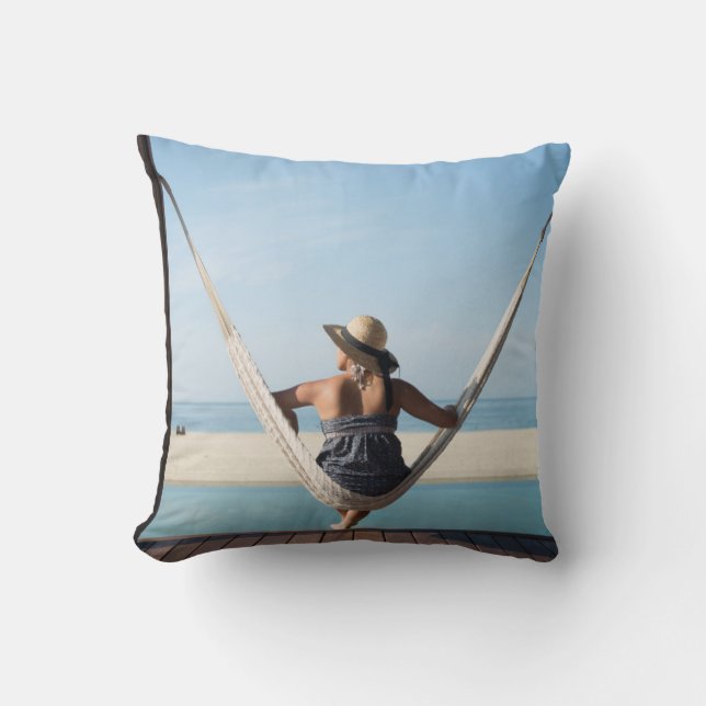 Woman Sitting On A Hammock At A Small Hotel Cushion (Front)