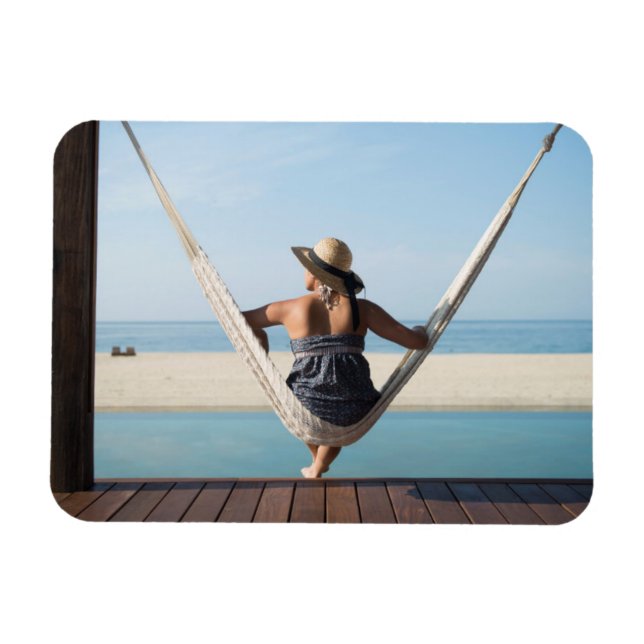 Woman Sitting On A Hammock At A Small Hotel Magnet (Horizontal)