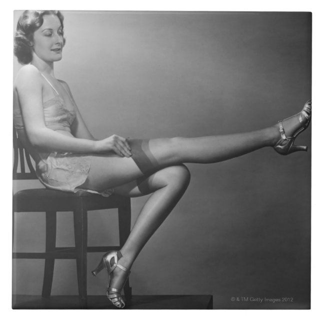 Woman Sitting on Chair Ceramic Tile (Front)