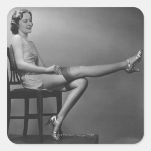 Woman Sitting on Chair Square Sticker