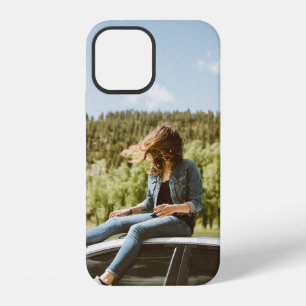 Woman sitting on roof of white sedan iPhone 12 case