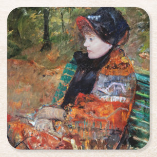 Woman Sitting on the Bench, Mary Cassatt Square Paper Coaster