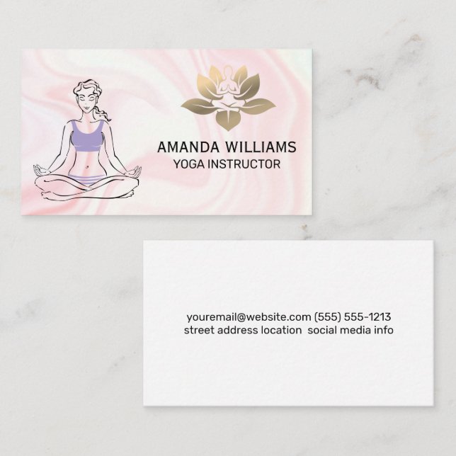 Woman Sitting Yoga Pose | Gold Lotus Yoga Logo Business Card (Front/Back)