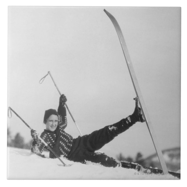 Woman Skier 2 Ceramic Tile (Front)