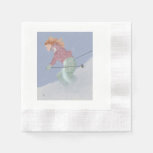 Woman Skier Art Napkin