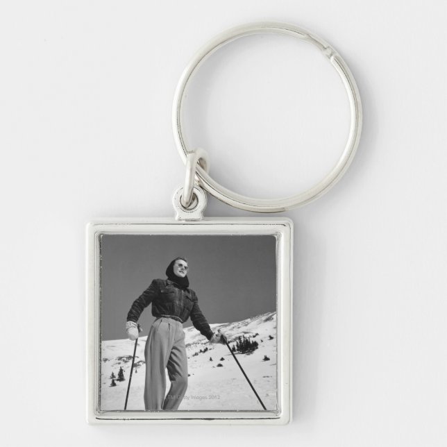 Woman Skier Key Ring (Front)