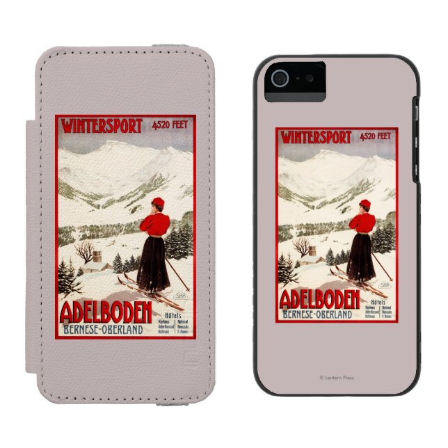 Woman Skier Overlooking Adelboden Poster Incipio iPhone Wallet Case (Side by Side)