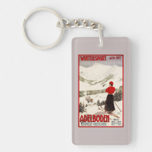 Woman Skier Overlooking Adelboden Poster Key Ring