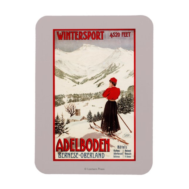 Woman Skier Overlooking Adelboden Poster Magnet (Vertical)