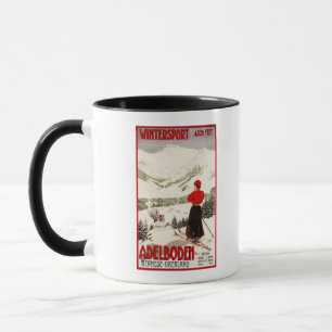 Woman Skier Overlooking Adelboden Poster Mug