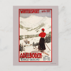 Woman Skier Overlooking Adelboden Poster Postcard
