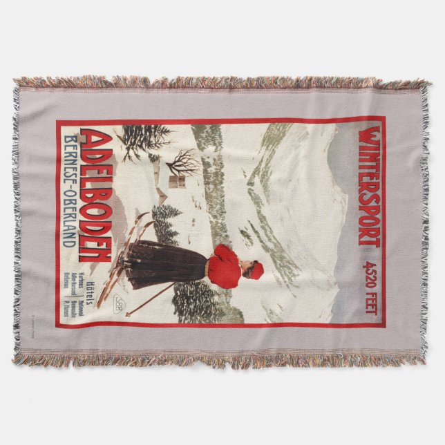 Woman Skier Overlooking Adelboden Poster Throw Blanket (Front)