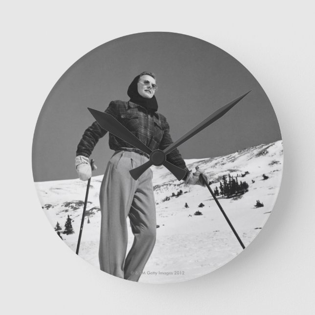 Woman Skier Round Clock (Front)