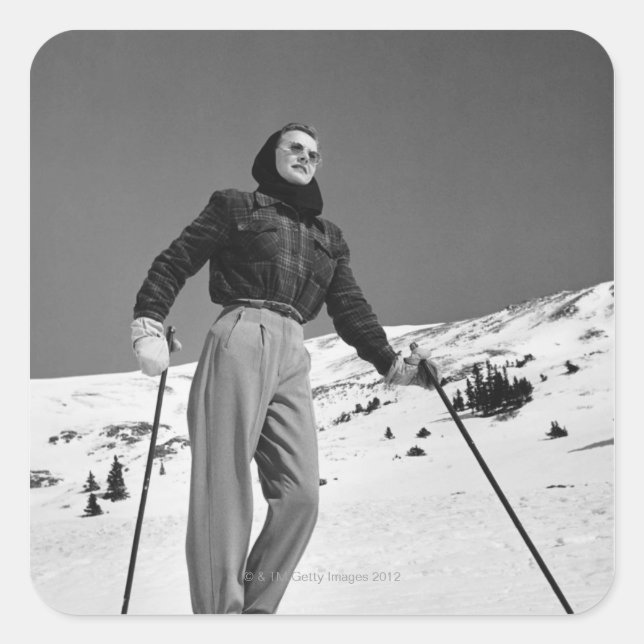 Woman Skier Square Sticker (Front)