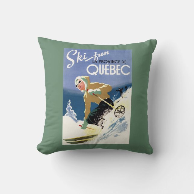 Woman Skiing - Both English and French Poster Cushion (Front)