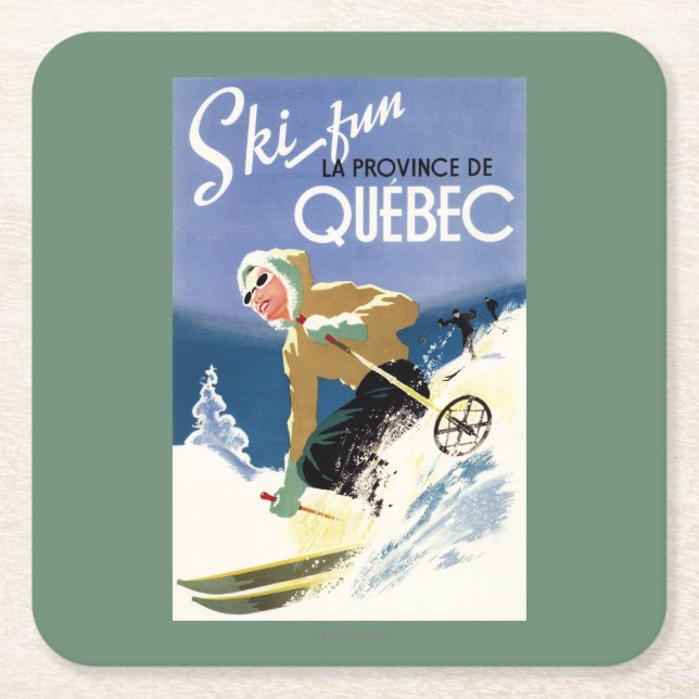 Woman Skiing - Both English and French Poster Square Paper Coaster (Front)