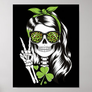 Woman Skull St. Patricks Day Messy Bun _1  Poster
