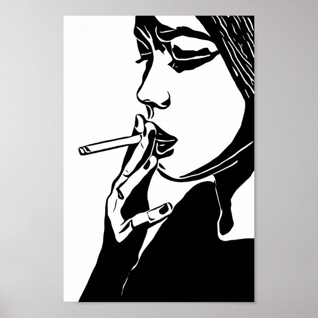 Woman Smoking Abstract Black & white Original art Poster (Front)