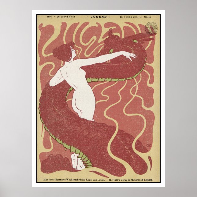Woman & Snake - Art Nouveau - Jugend Art Poster (Front)