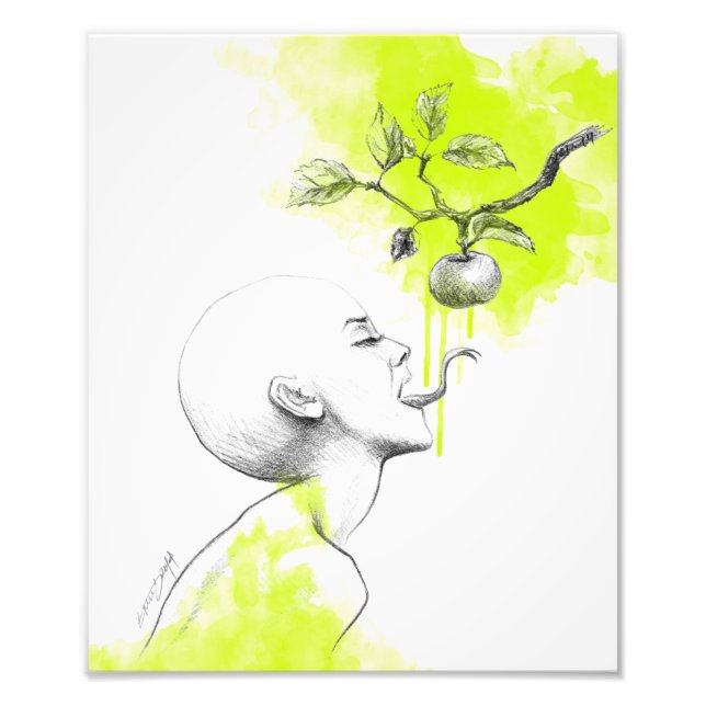 Woman Snake tongue Apple Green splash Surreal art Photo Print (Front)