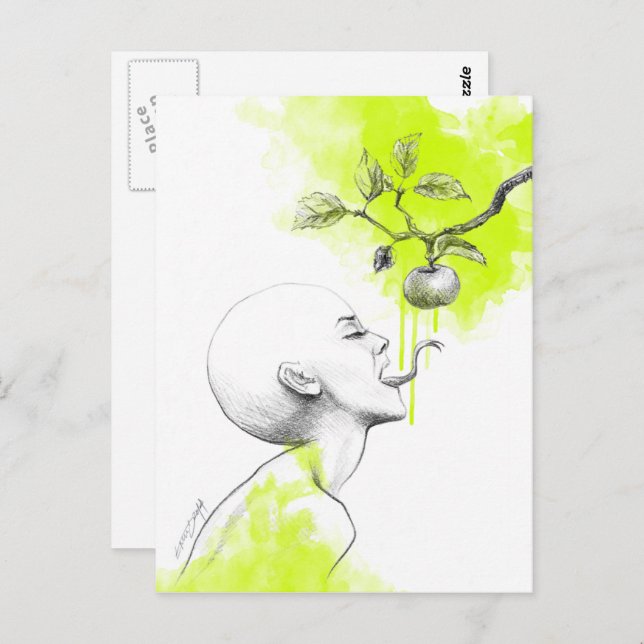 Woman Snake tongue Apple Green splash Surreal art Postcard (Front/Back)